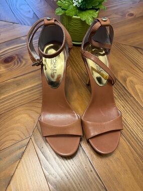 Michael Kors Tan Brown Leather Strappy High-Heel Sandals